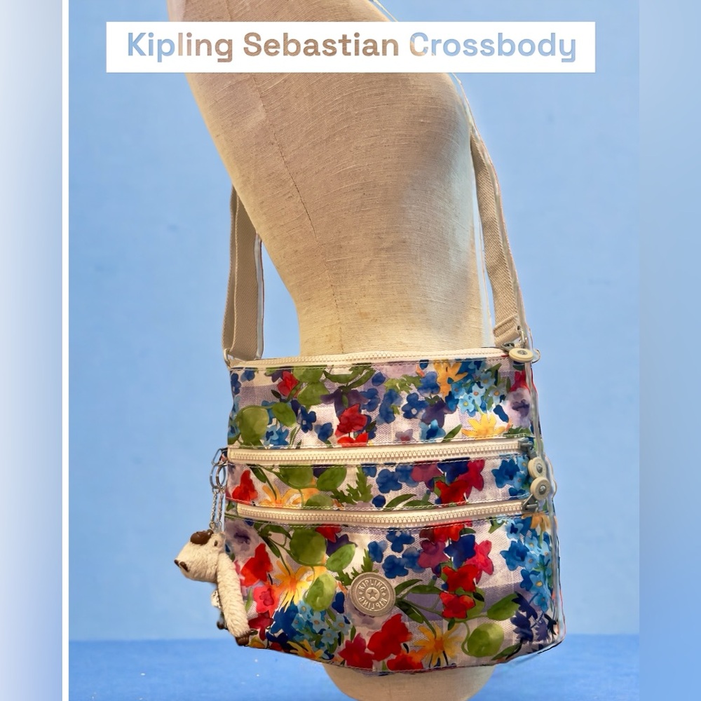 KIPLING Sebastian Blue Floral Crossbody NWOT